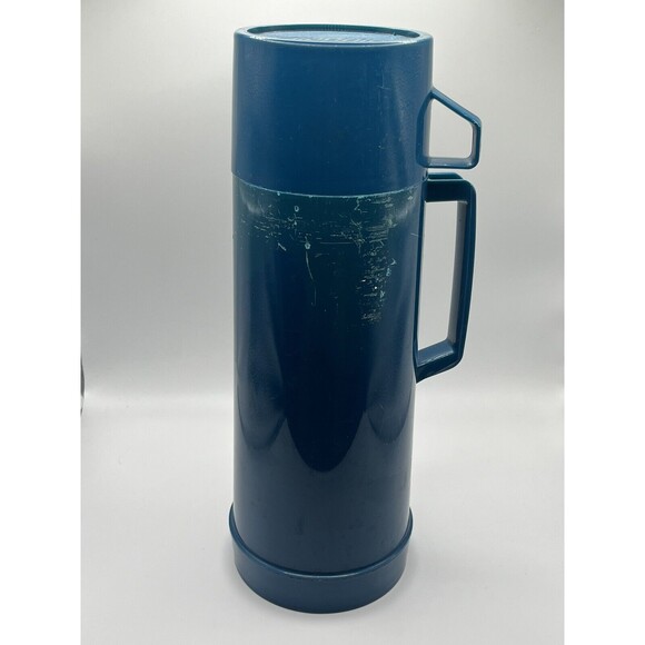 Vintage 1987  Aladdin 1 Pint Vacuum Teal Hot & Cold Thermos Tumbler Brazil Used - Picture 1 of 6